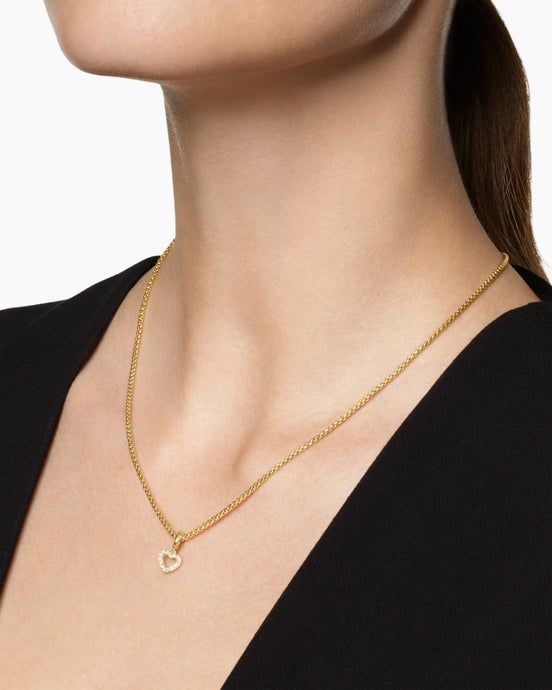 Micro Pavé Open Heart Amulet in 18ct Yellow Gold with Diamonds, 6.8mm