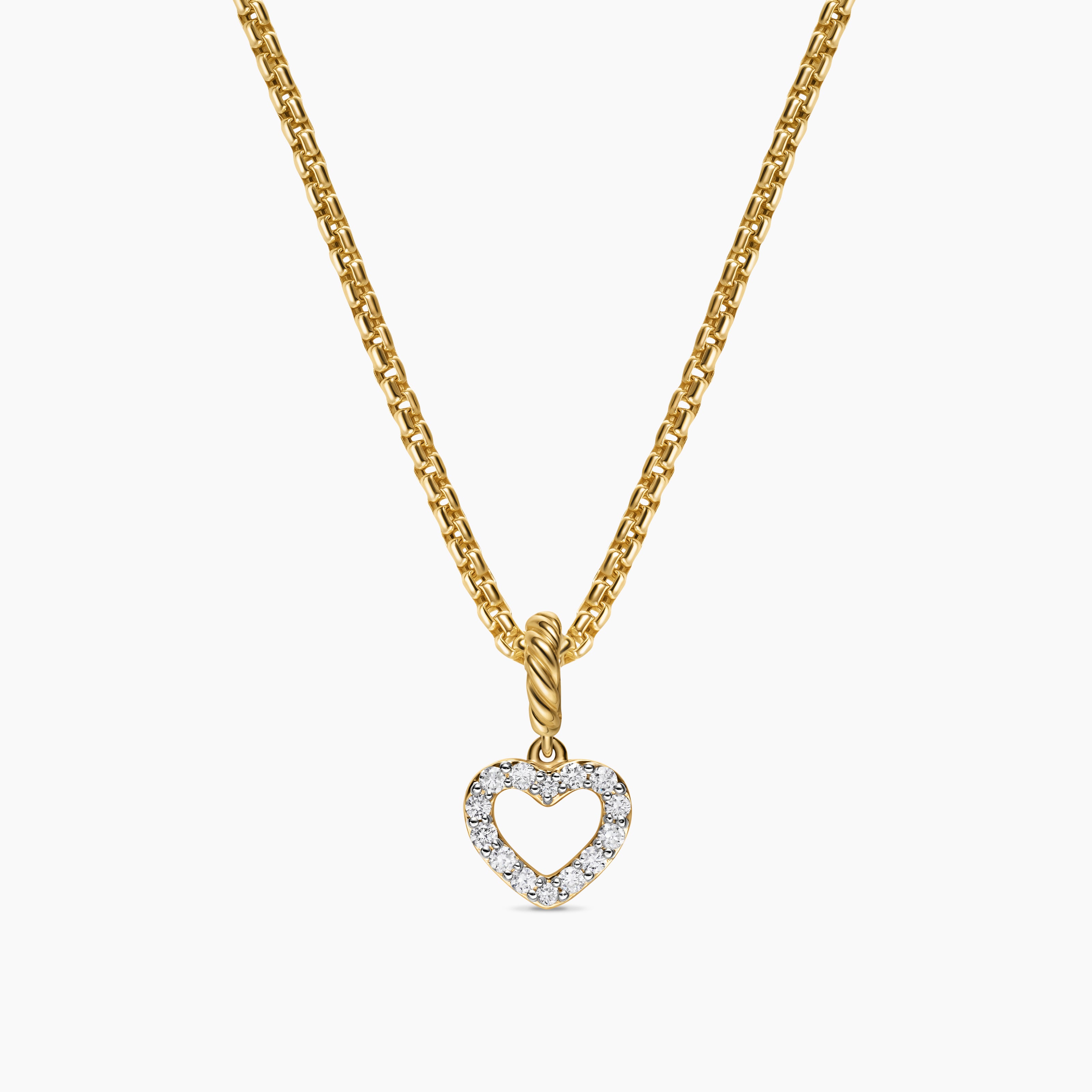 Womens Micro Pav&eacute; Open Heart Amulet in 18K Yellow Gold with Diamonds, 6.8mm