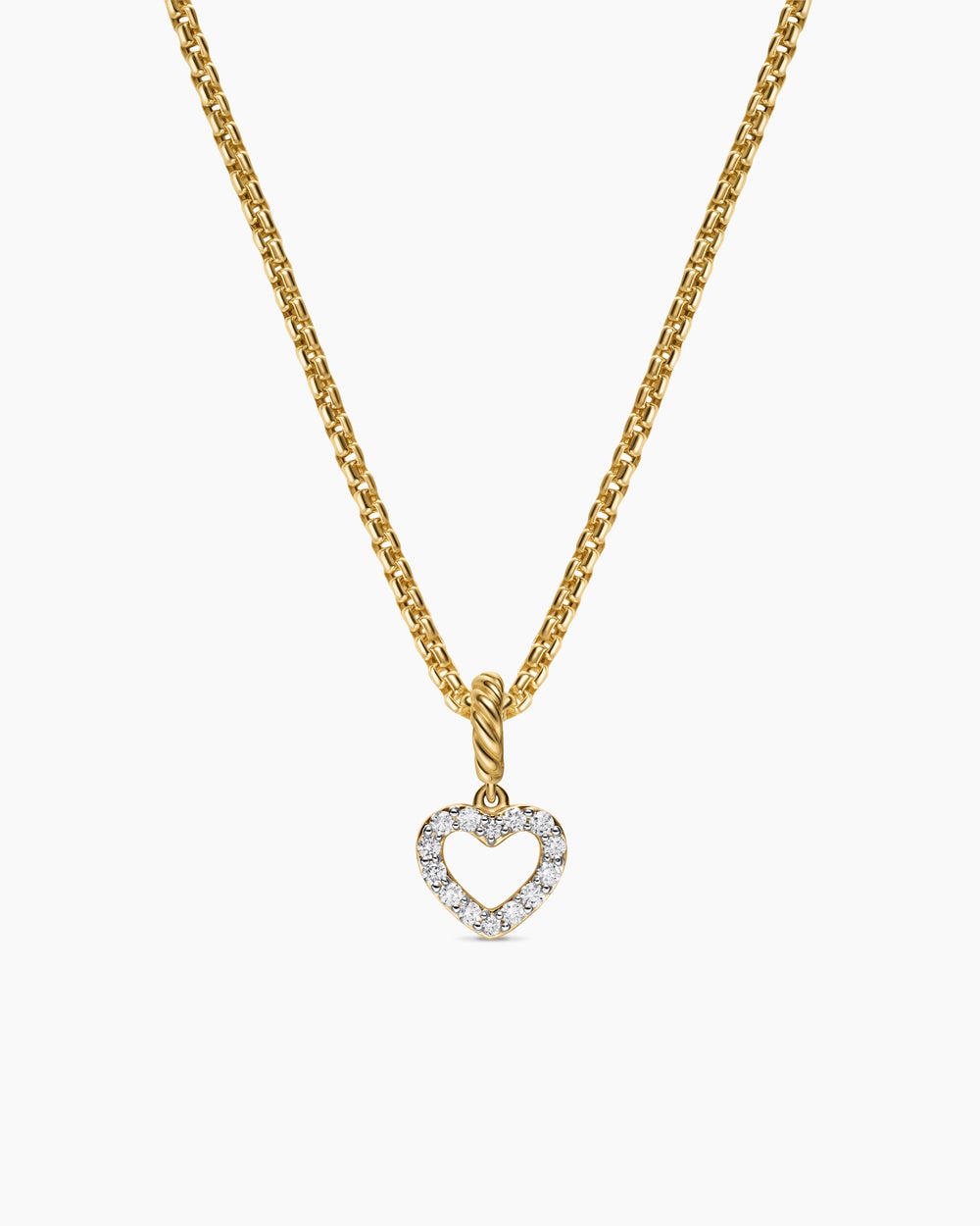 Womens Micro Pavé Open Heart Amulet in 18ct Yellow Gold with Diamonds, 6.8mm