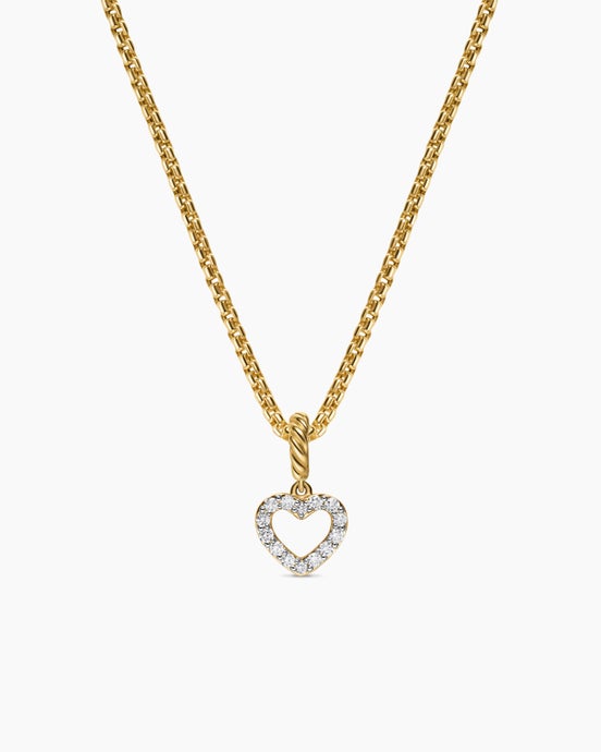 Micro Pavé Open Heart Amulet in 18ct Yellow Gold with Diamonds, 6.8mm