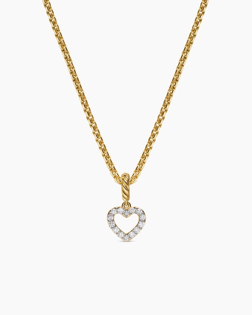 Womens Micro Pavé Open Heart Amulet in 18K Yellow Gold with Diamonds, 6.8mm