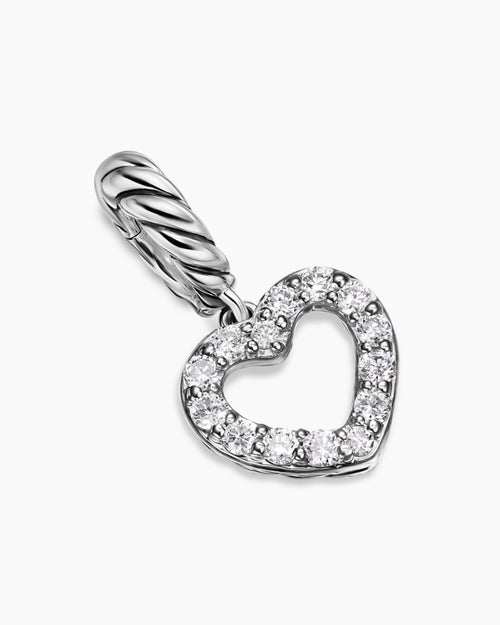 Womens Micro Pavé Open Heart Amulet in Sterling Silver with Diamonds, 6.8mm