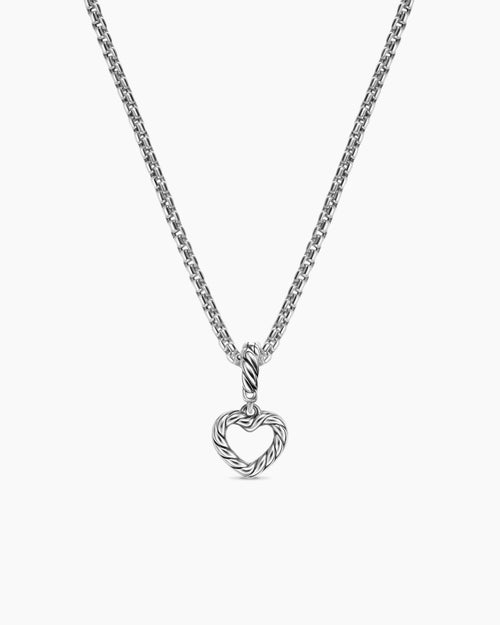Womens Micro Pavé Open Heart Amulet in Sterling Silver with Diamonds, 6.8mm