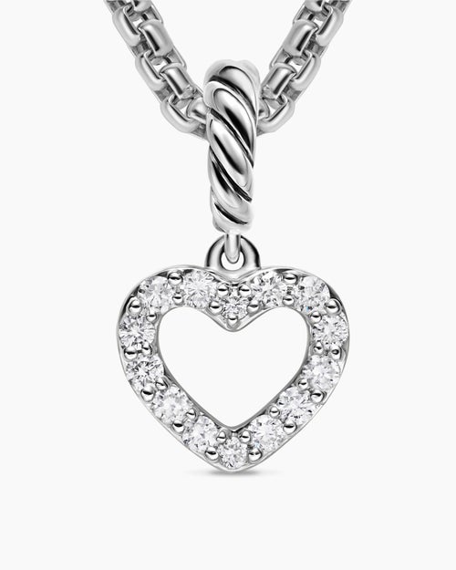 Womens Micro Pavé Open Heart Amulet in Sterling Silver with Diamonds, 6.8mm