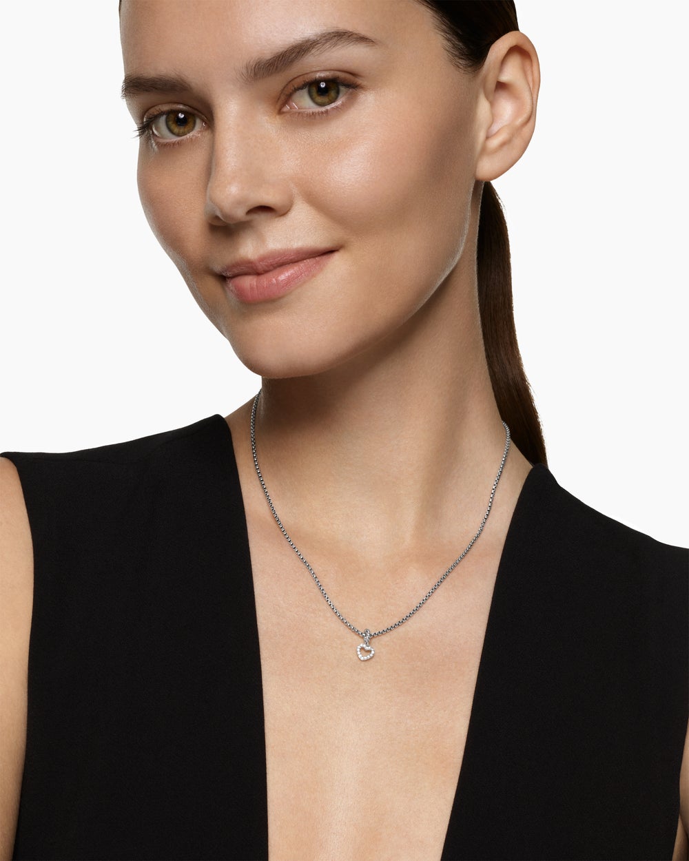 Amulette cœur ouvert à micro pavé en argent sterling avec diamants, 6,8 mm femmes