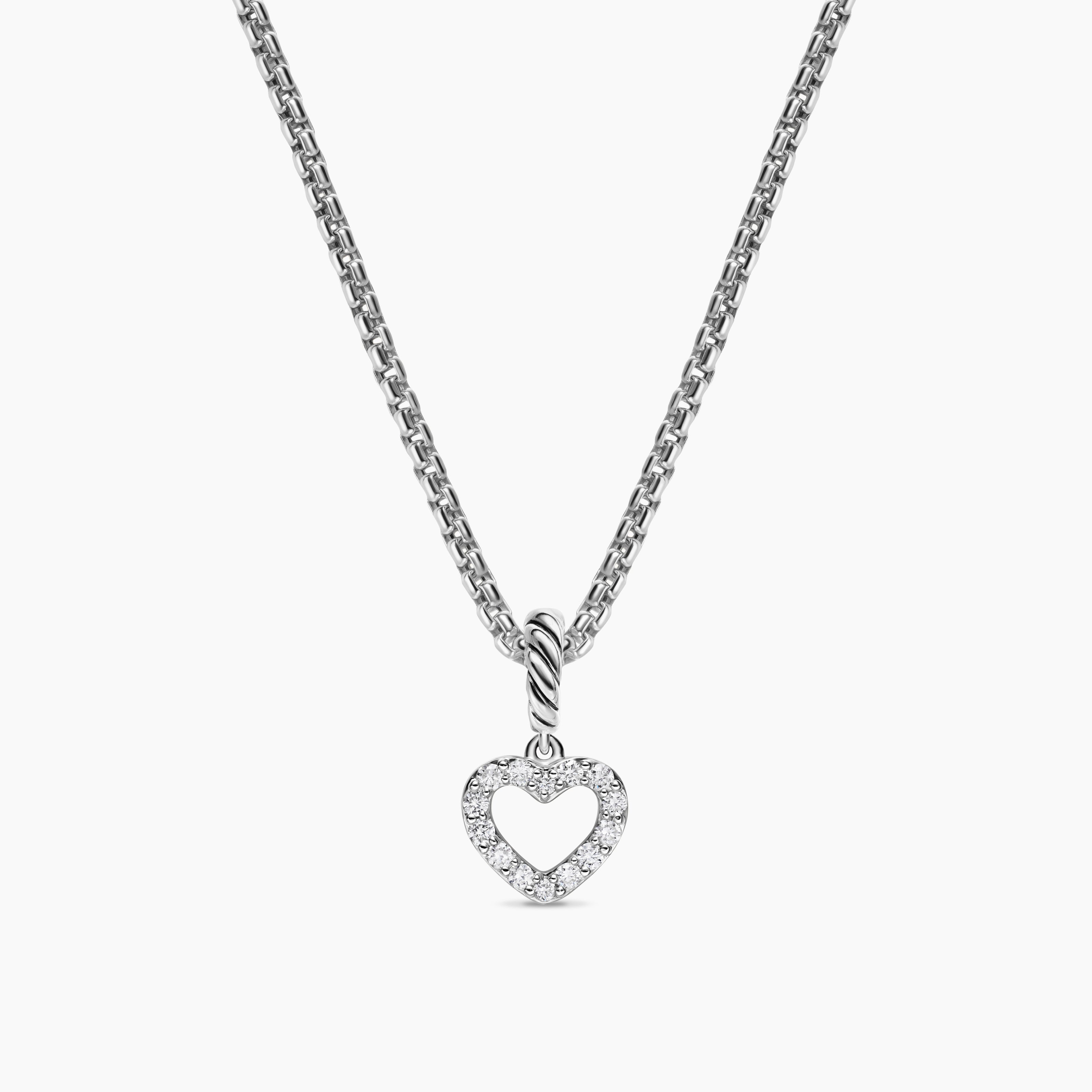 Womens Micro Pav&eacute; Open Heart Amulet in Sterling Silver with Diamonds, 6.8mm