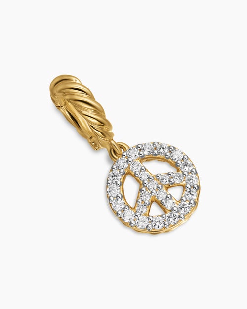 Womens Micro Pavé Peace Sign Amulet in 18ct Yellow Gold with Diamonds, 7.6mm