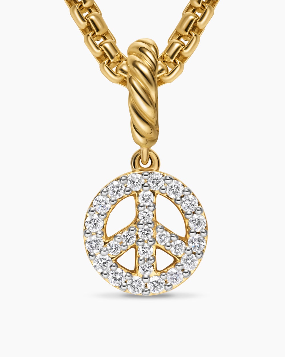 Womens Micro Pavé Peace Sign Amulet in 18K Yellow Gold with Diamonds, 7.6mm