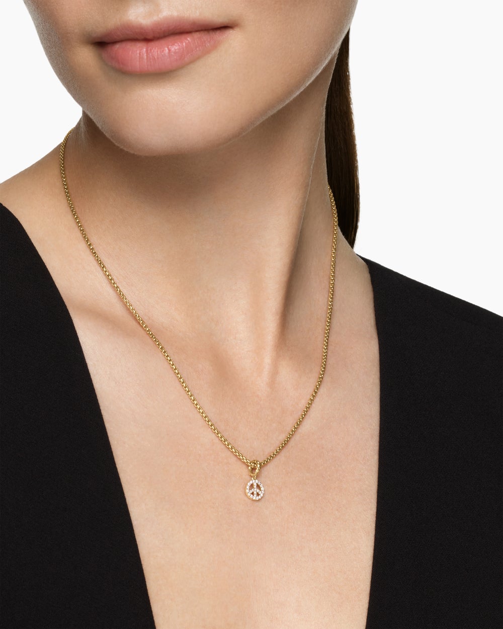 Womens Micro Pavé Peace Sign Amulet in 18K Yellow Gold with Diamonds, 7.6mm