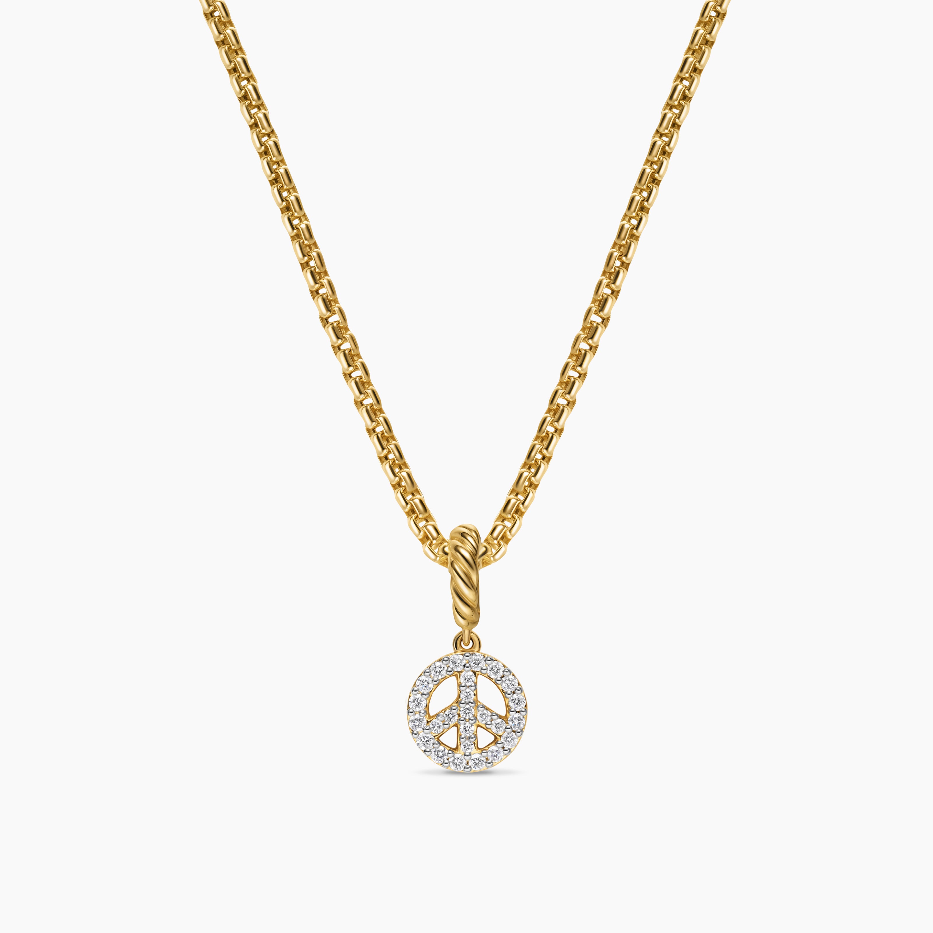 Womens Micro Pav&eacute; Peace Sign Amulet in 18K Yellow Gold with Diamonds, 7.6mm