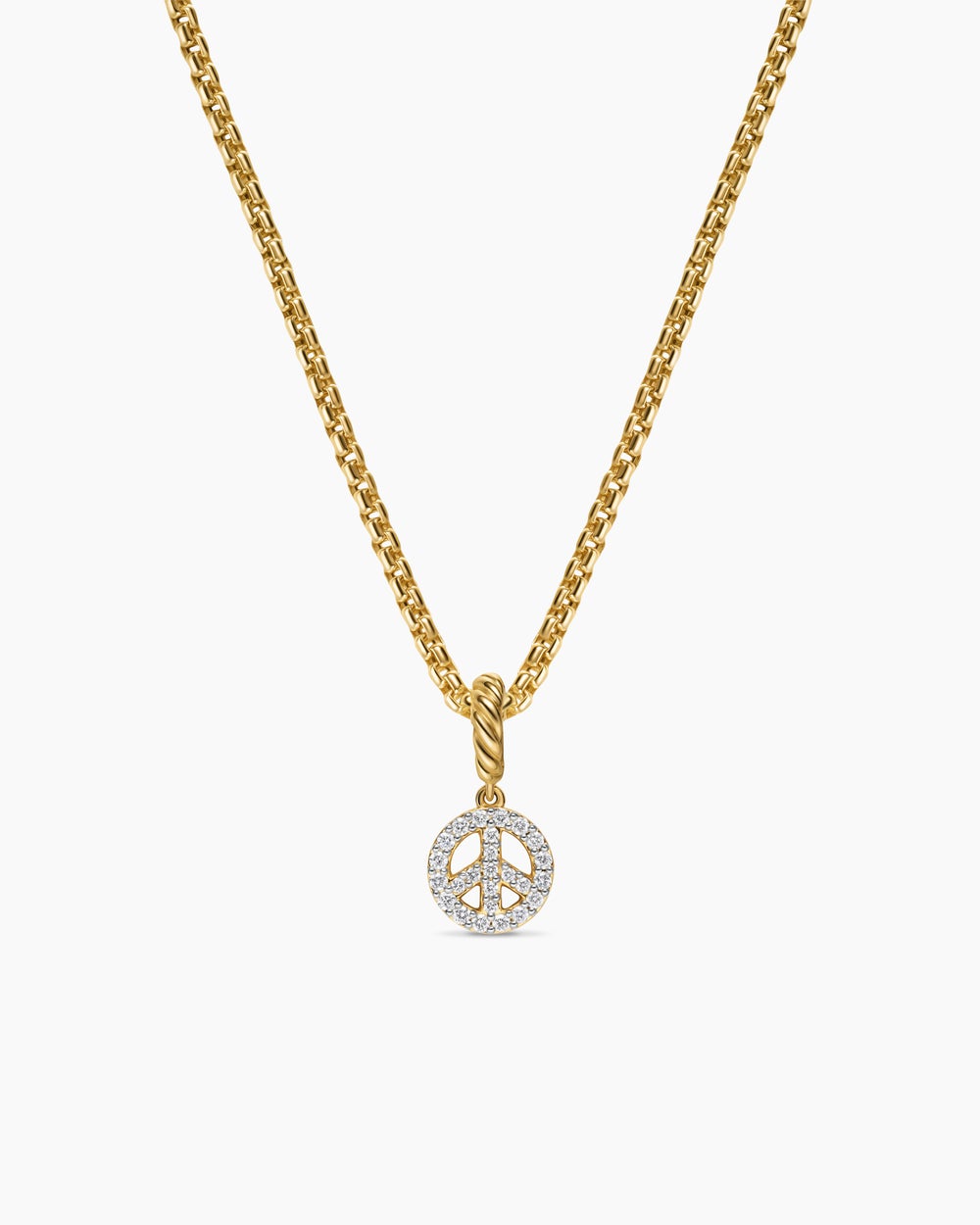 Womens Micro Pavé Peace Sign Amulet in 18K Yellow Gold with Diamonds, 7.6mm