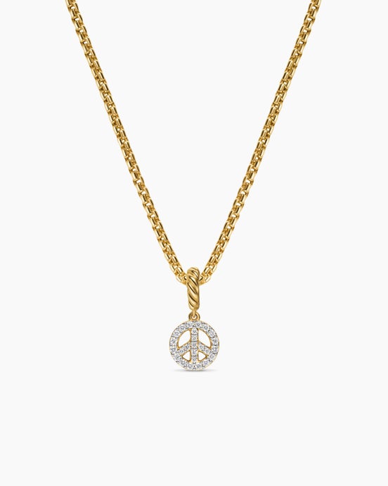 Micro Pavé Peace Sign Amulet in 18K Yellow Gold with Diamonds, 7.6mm