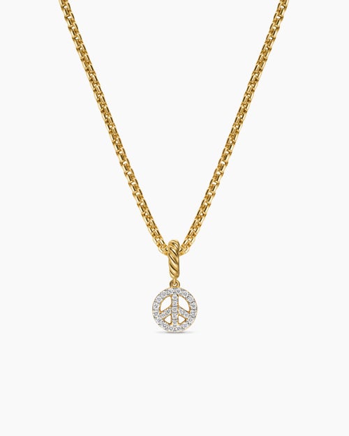 Womens Micro Pavé Peace Sign Amulet in 18K Yellow Gold with Diamonds, 7.6mm
