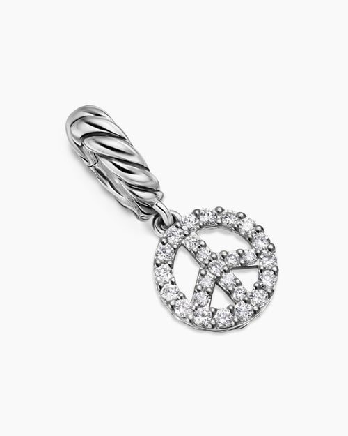 Womens Micro Pavé Peace Sign Amulet in Sterling Silver with Diamonds, 7.6mm