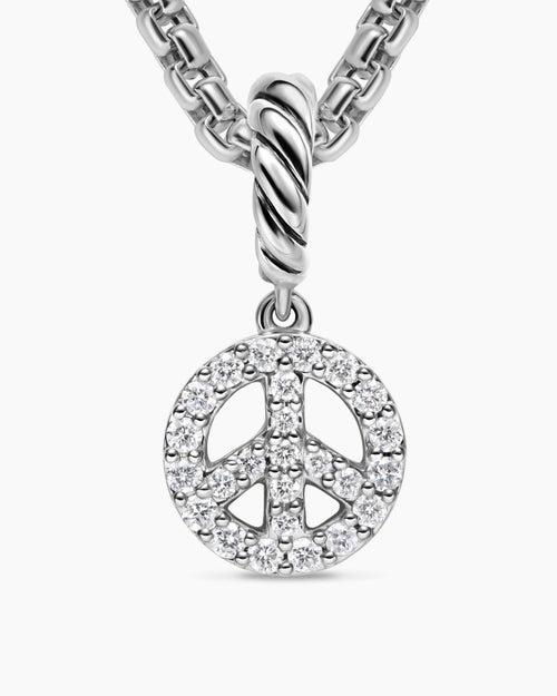 Womens Micro Pavé Peace Sign Amulet in Sterling Silver with Diamonds, 7.6mm