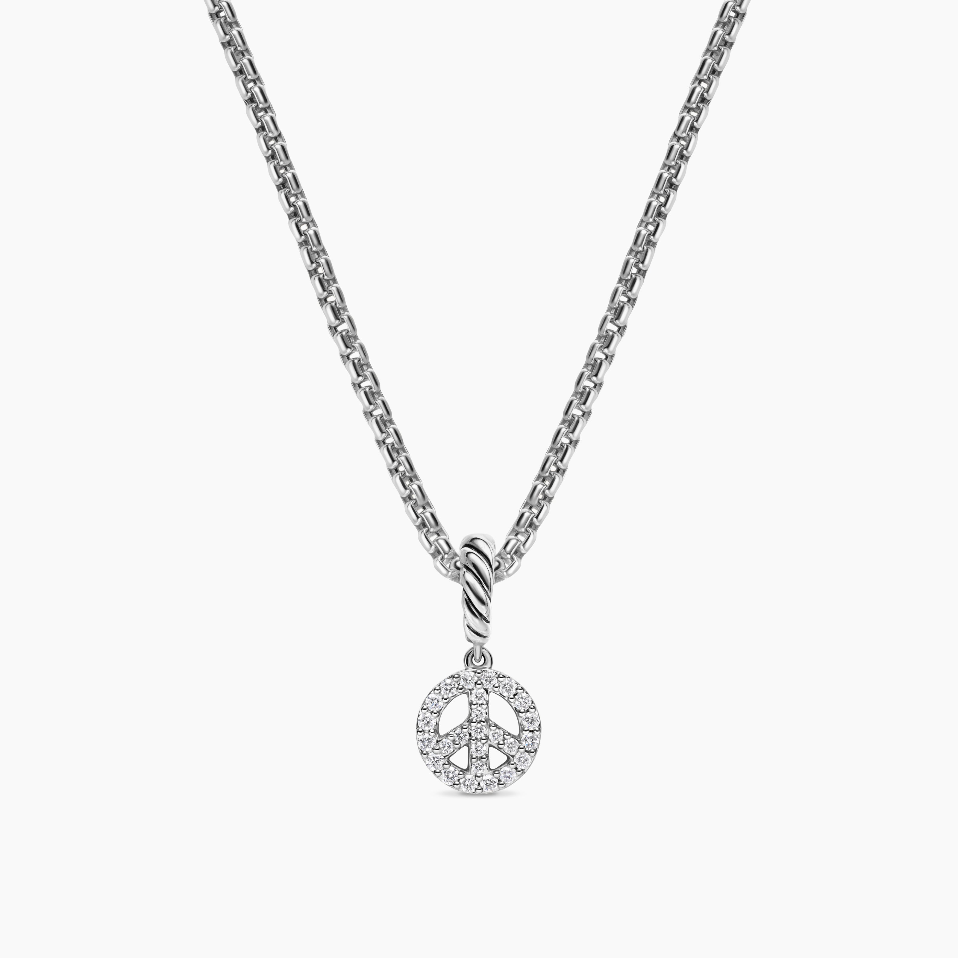 Womens Micro Pav&eacute; Peace Sign Amulet in Sterling Silver with Diamonds, 7.6mm