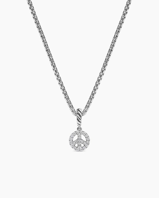 Micro Pavé Peace Sign Amulet in Sterling Silver with Diamonds, 7.6mm