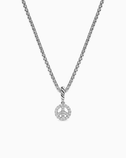 Womens Micro Pavé Peace Sign Amulet in Sterling Silver with Diamonds, 7.6mm