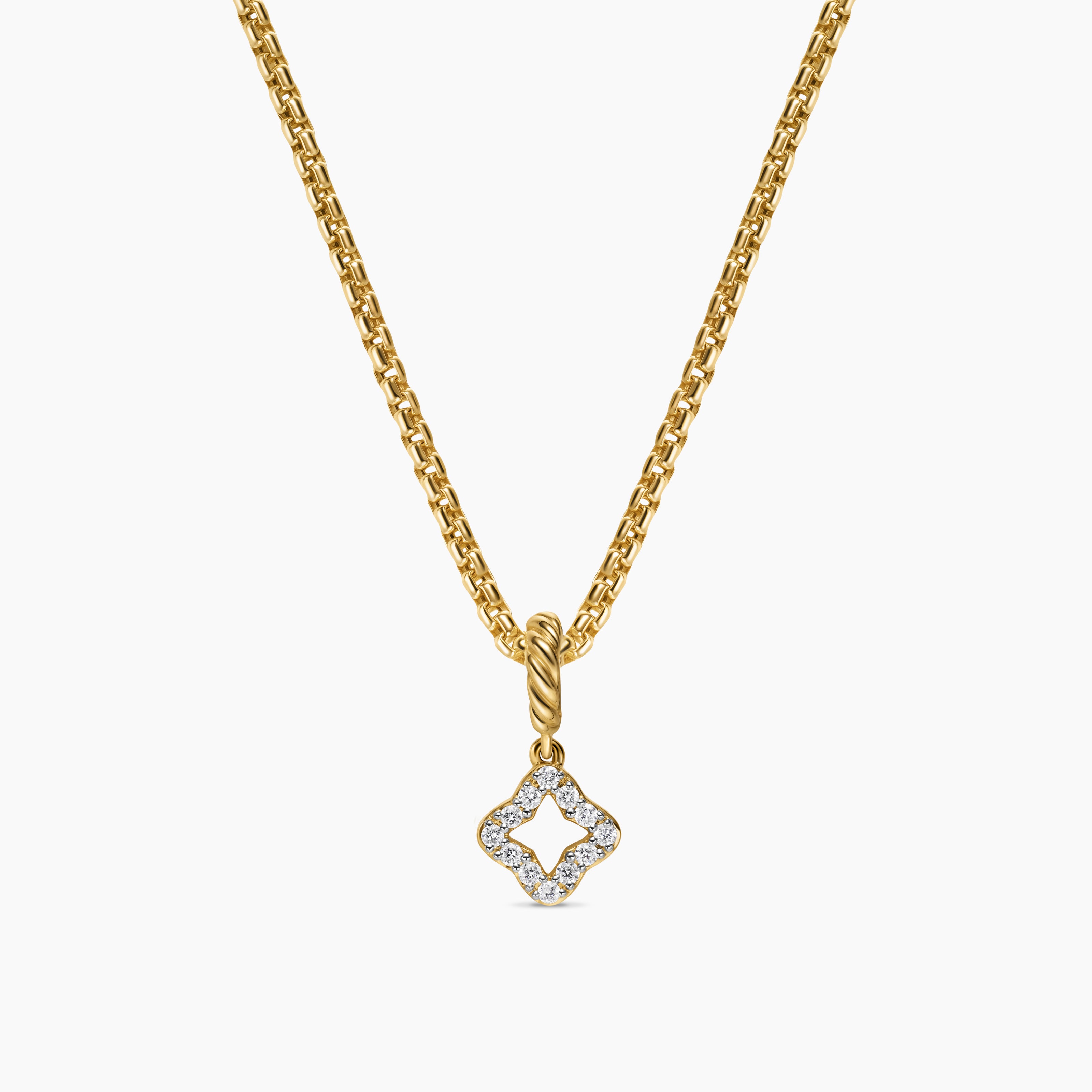 Womens Micro Pav&eacute; Quatrefoil Amulet in 18K Yellow Gold with Diamonds, 7.4mm