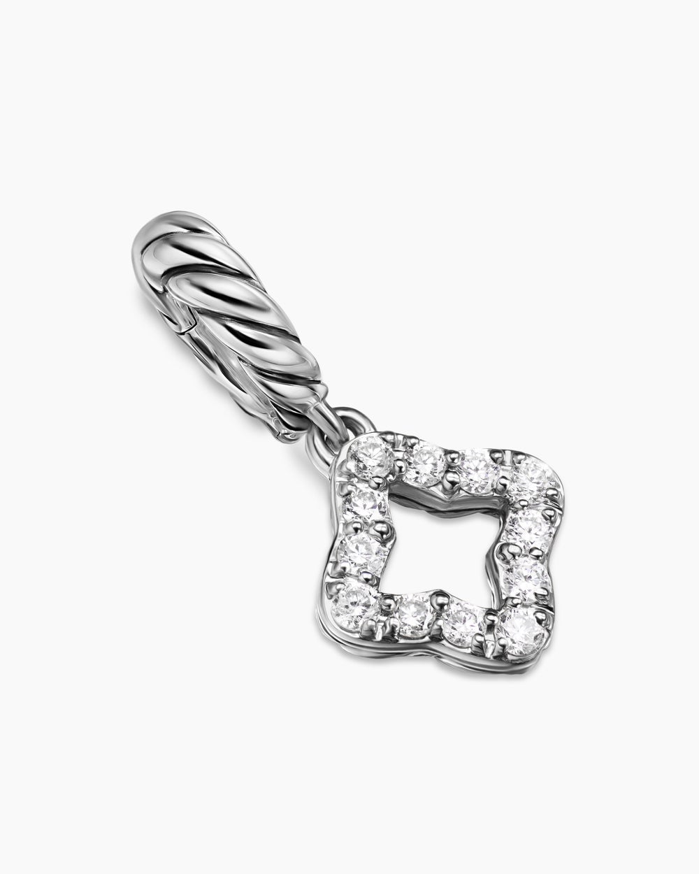 Womens Micro Pavé Quatrefoil Amulet in Sterling Silver with Diamonds, 7.4mm