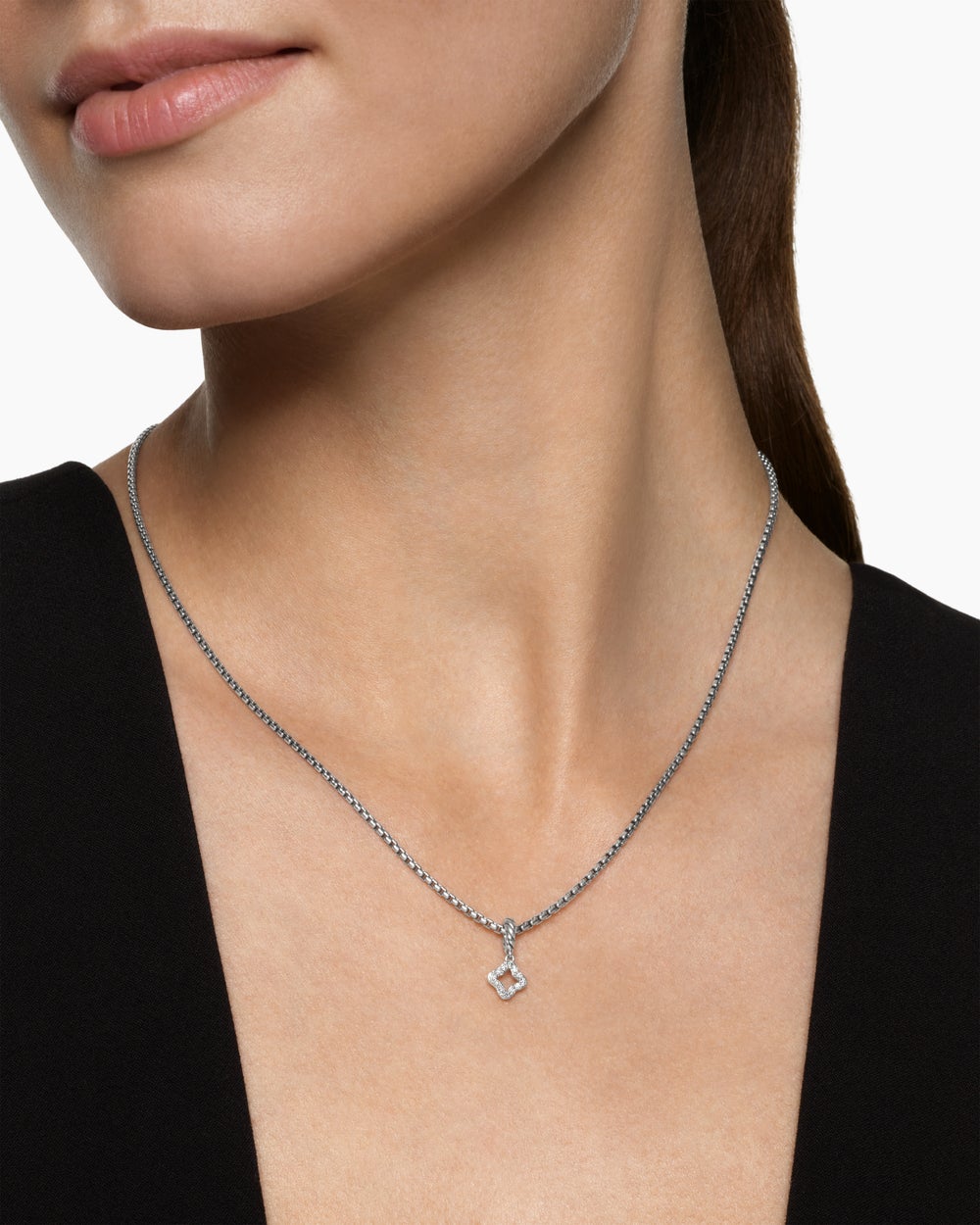 Womens Micro Pavé Quatrefoil Amulet in Sterling Silver with Diamonds, 7.4mm