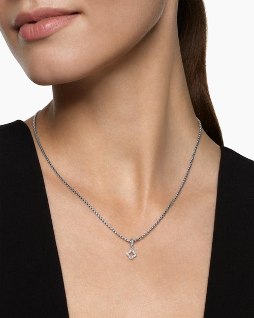 Womens Micro Pavé Quatrefoil Amulet in Sterling Silver with Diamonds, 7.4mm