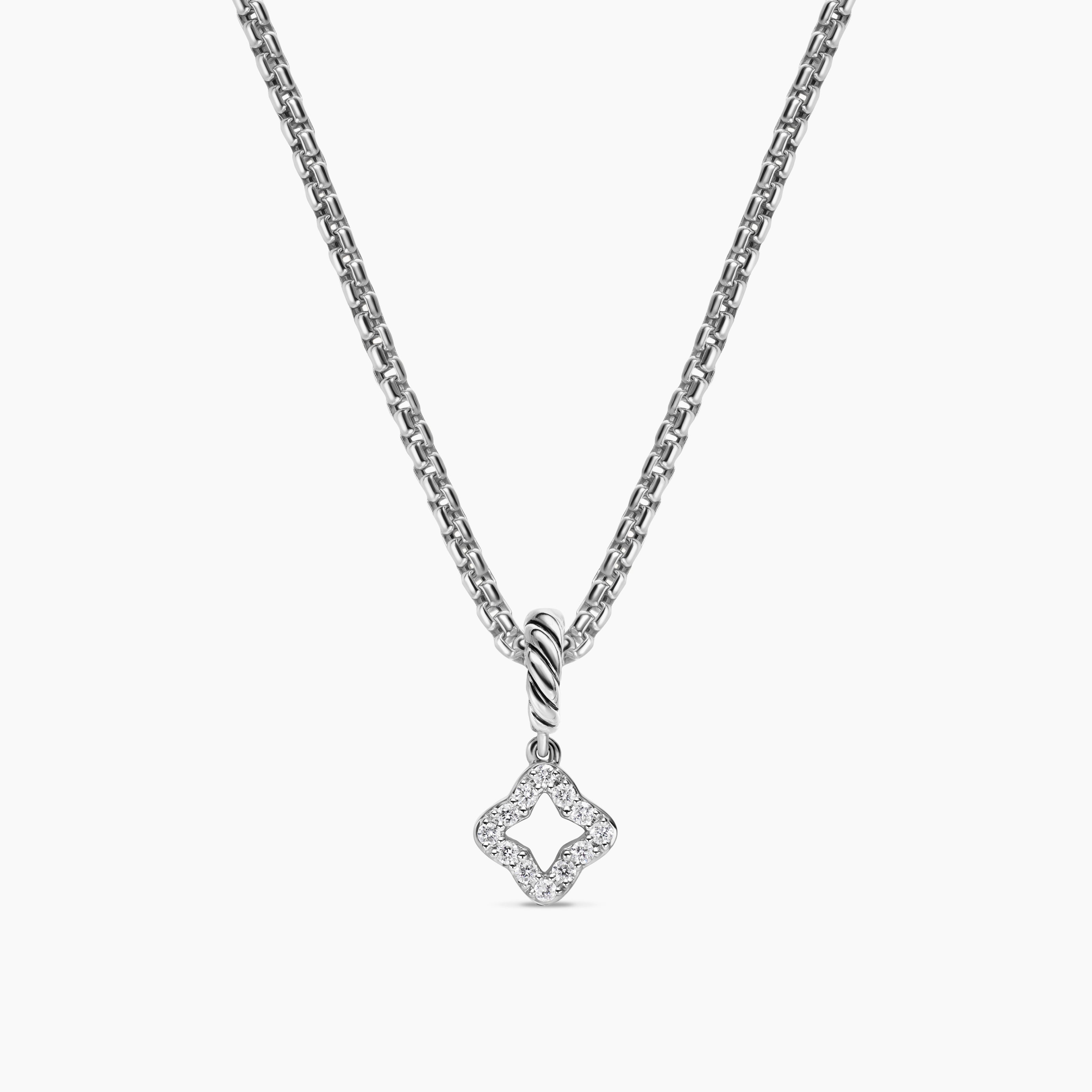 Womens Micro Pav&eacute; Quatrefoil Amulet in Sterling Silver with Diamonds, 7.4mm