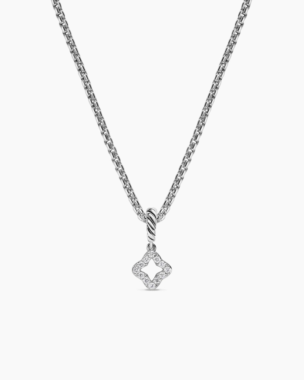 Womens Micro Pavé Quatrefoil Amulet in Sterling Silver with Diamonds, 7.4mm