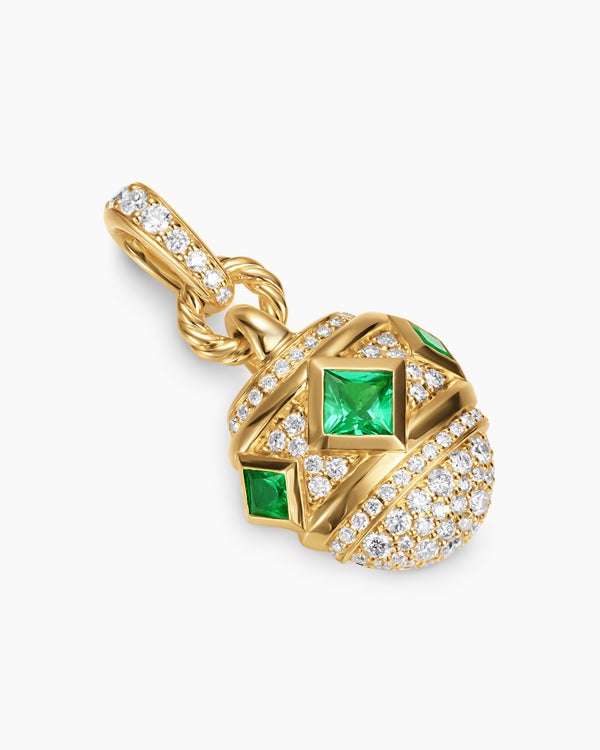 Renaissance® Pavé Amulet in 18K Yellow Gold with Emeralds and Diamonds, 17mm