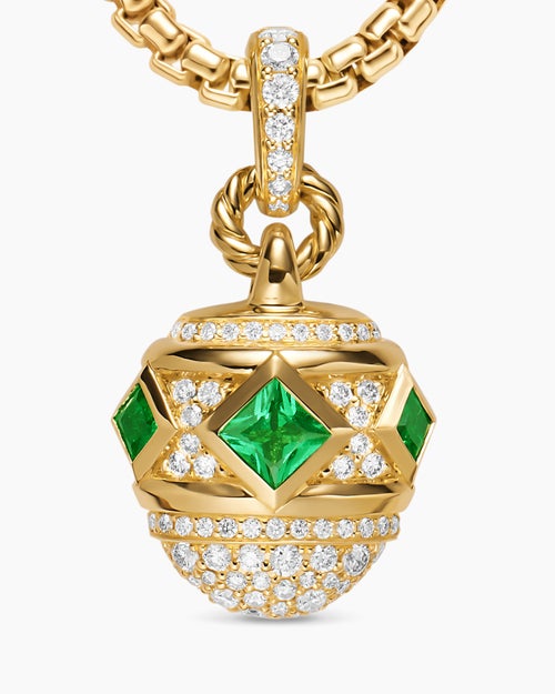 Womens Renaissance® Pavé Amulet in 18K Yellow Gold with Emeralds and Diamonds, 17mm