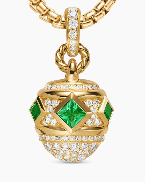 Renaissance® Pavé Amulet in 18K Yellow Gold with Emeralds and Diamonds, 17mm