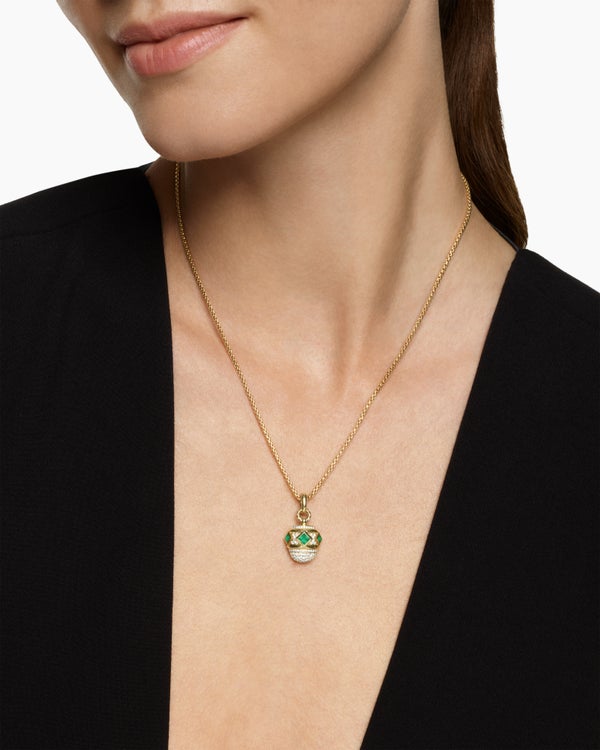 Renaissance® Pavé Amulet in 18K Yellow Gold with Emeralds and Diamonds, 17mm