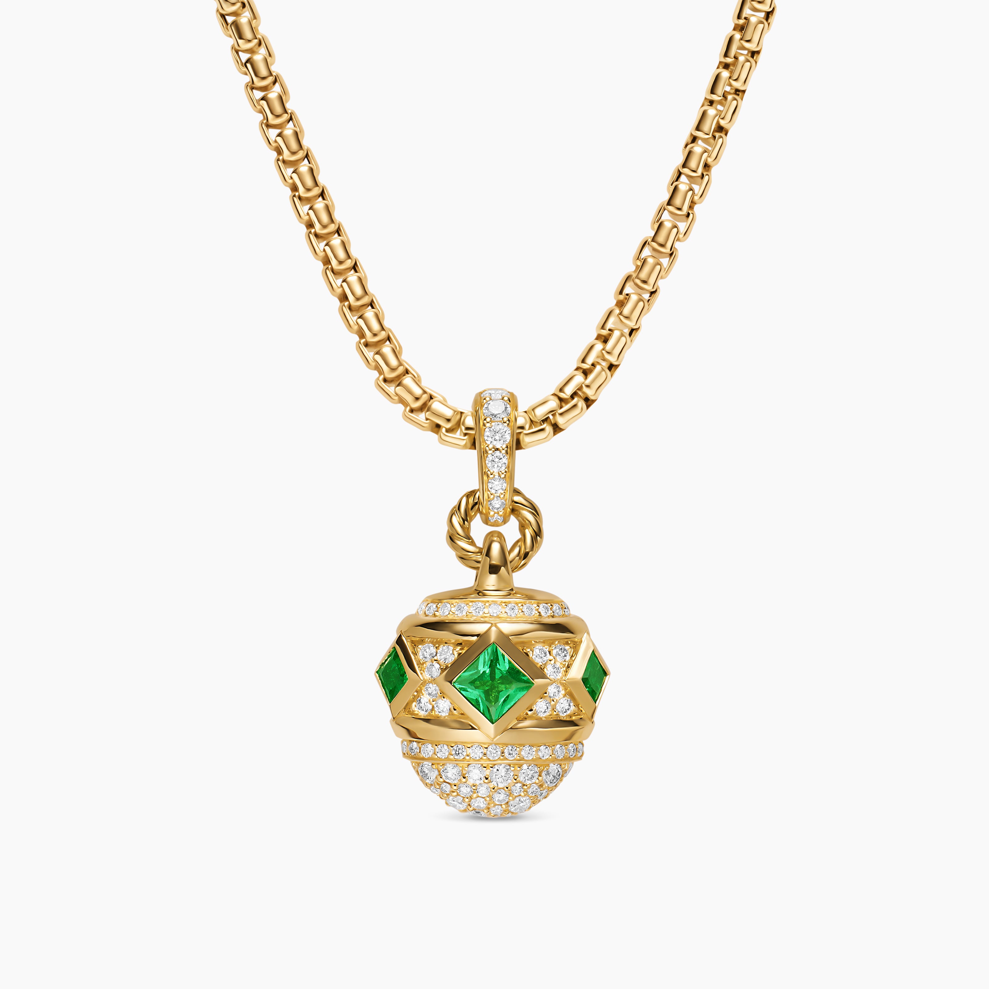 Womens Renaissance&reg; Pav&eacute; Amulet in 18K Yellow Gold with Emeralds and Diamonds, 17mm