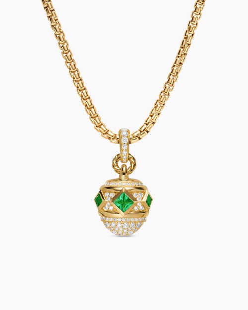Womens Renaissance® Pavé Amulet in 18K Yellow Gold with Emeralds and Diamonds, 17mm