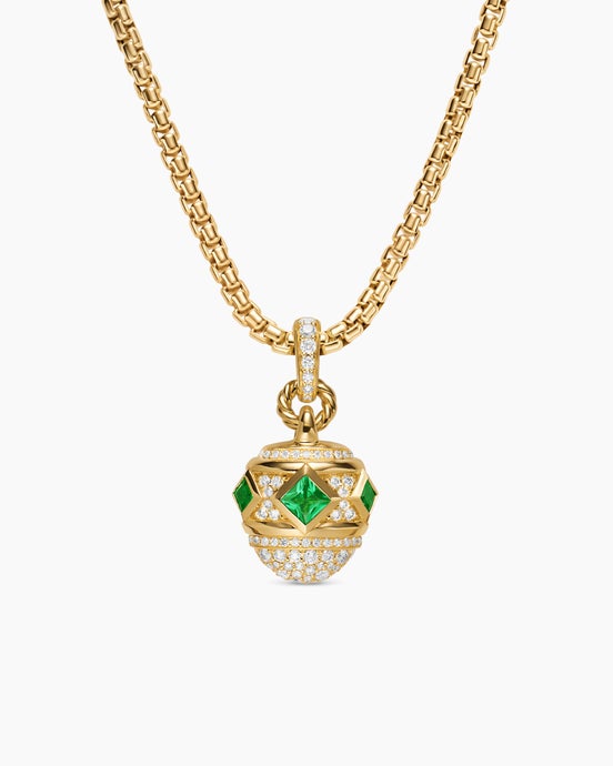 Renaissance® Pavé Amulet in 18K Yellow Gold with Emeralds and Diamonds, 17mm
