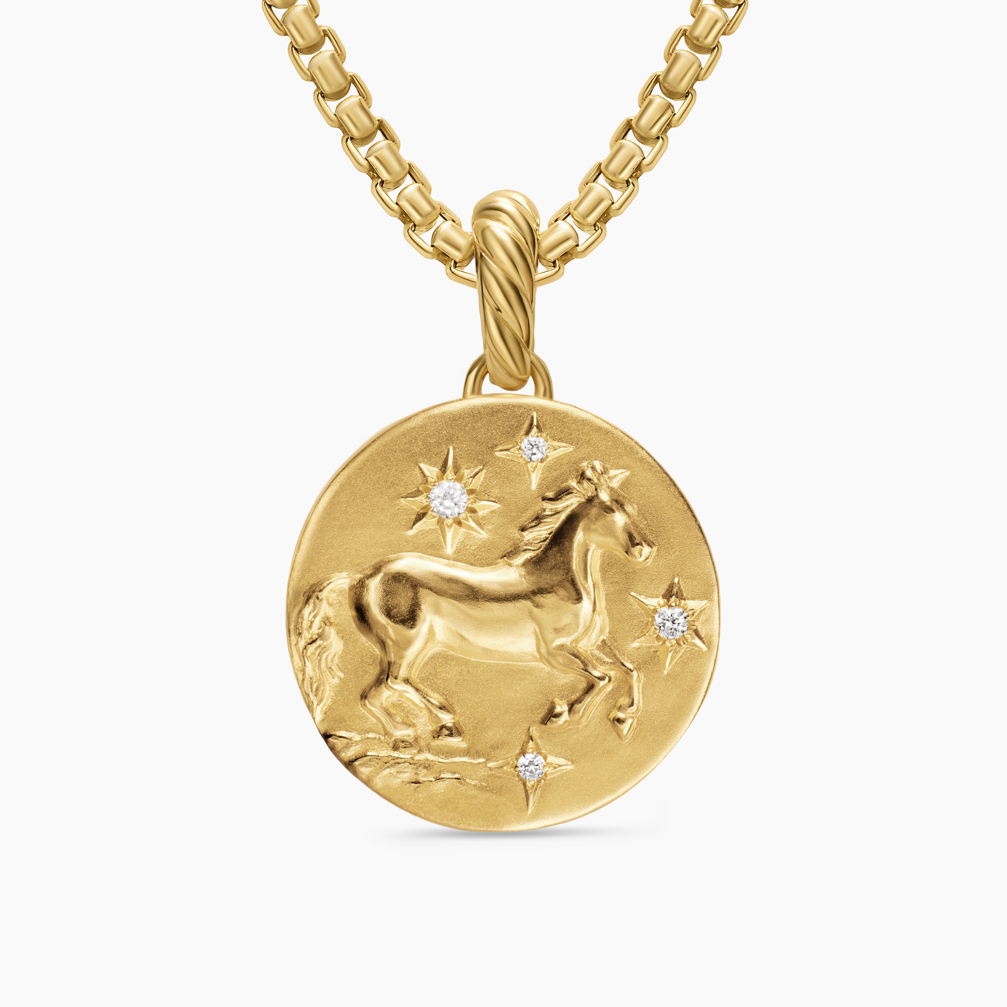 Amulette cheval du Nouvel An lunaire en or jaune 18 carats avec diamants, 19 mm femmes 