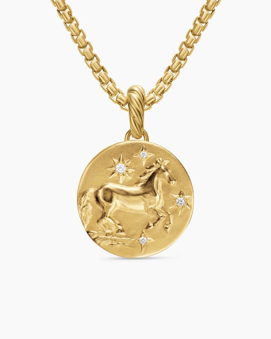 Lunar New Year Horse Amulet in 18K Yellow Gold with Diamonds, 19mm