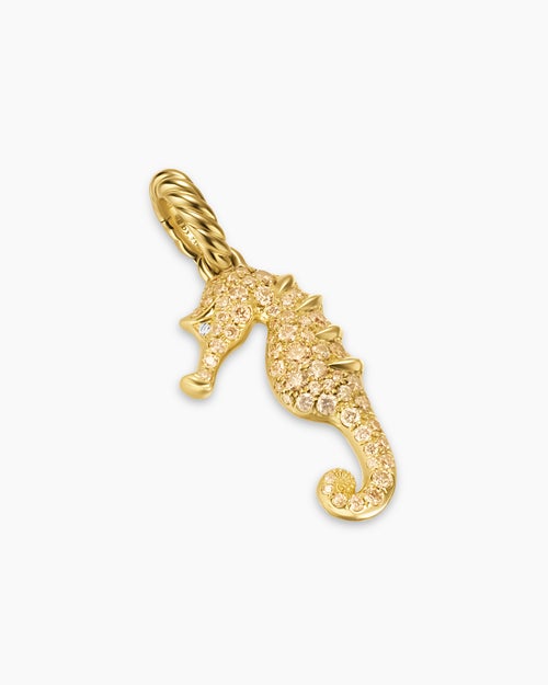 Womens Seahorse Amulet in 18K Yellow Gold with Cognac Diamonds and Diamonds, 22mm