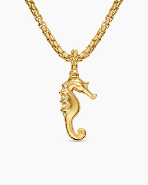 Womens Seahorse Amulet in 18K Yellow Gold with Cognac Diamonds and Diamonds, 22mm