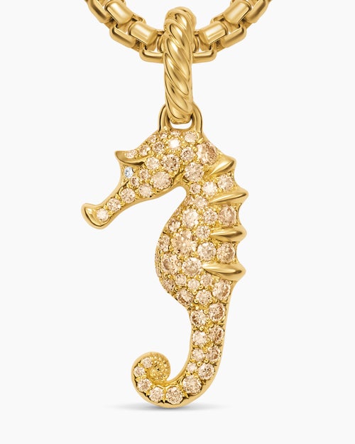 Womens Seahorse Amulet in 18K Yellow Gold with Cognac Diamonds and Diamonds, 22mm