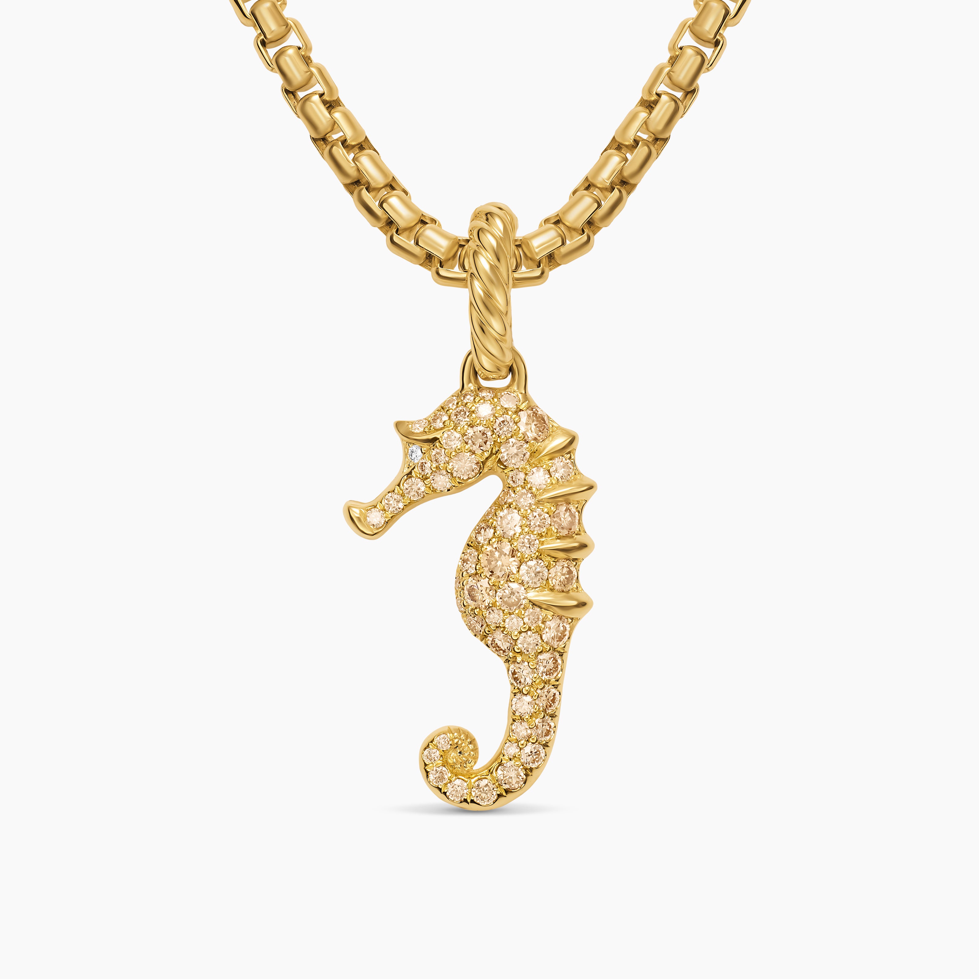 Womens Seahorse Amulet in 18K Yellow Gold with Cognac Diamonds and Diamonds, 22mm