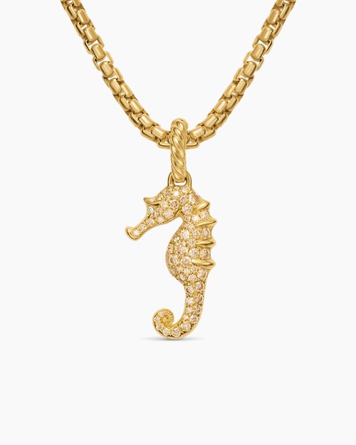 Womens Seahorse Amulet in 18K Yellow Gold with Cognac Diamonds and Diamonds, 22mm