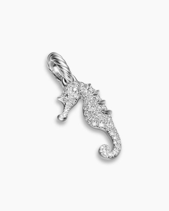 Seahorse Amulet in Sterling Silver with Diamonds, 22mm