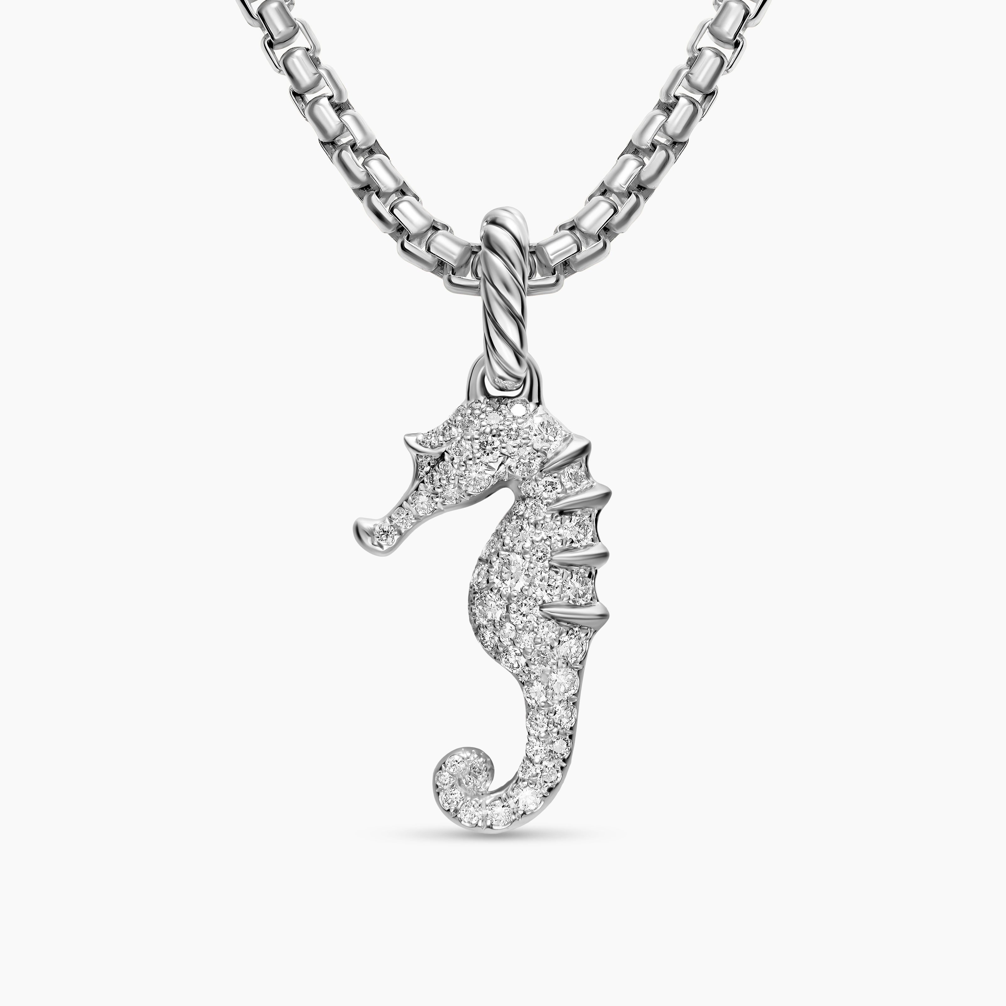 Womens Seahorse Amulet in Sterling Silver with Diamonds, 22mm