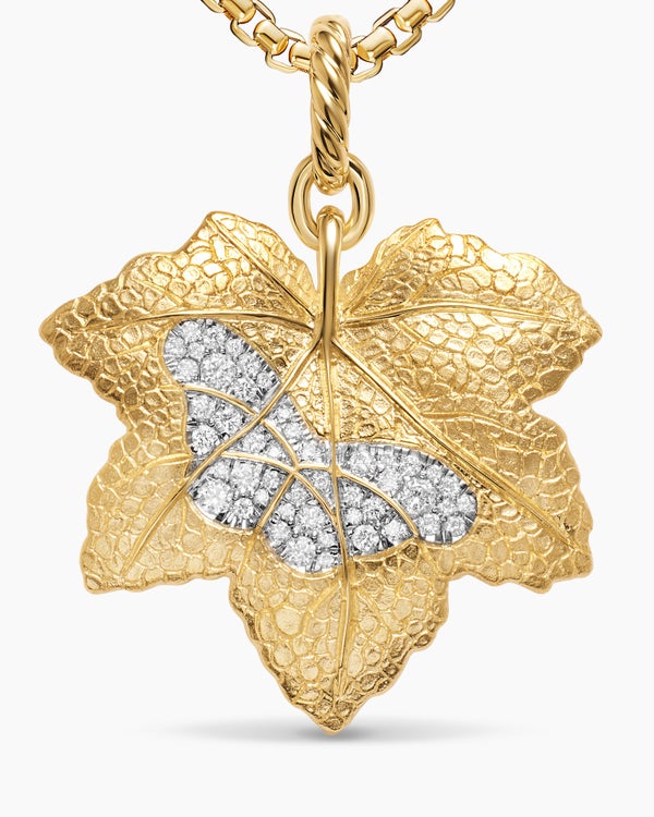 Maple Leaf Butterfly Amulet in 18K Yellow Gold with Diamonds, 24mm