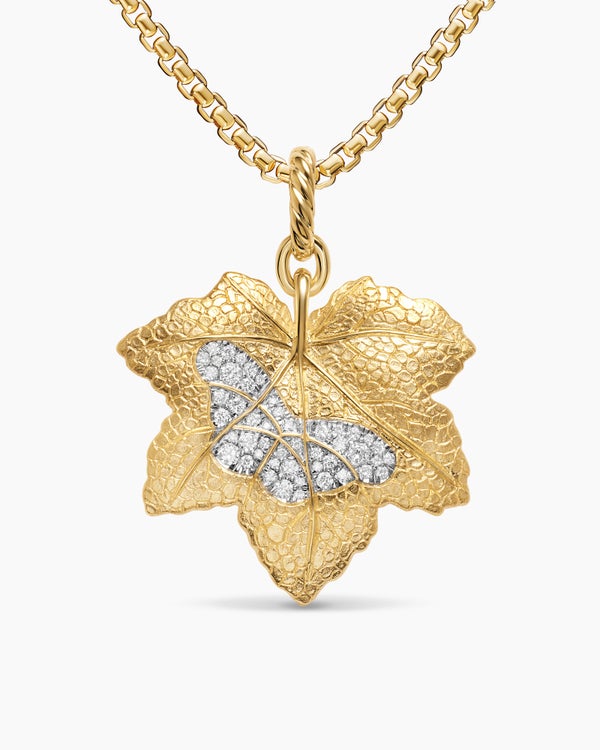 Maple Leaf Butterfly Amulet in 18K Yellow Gold with Diamonds, 24mm