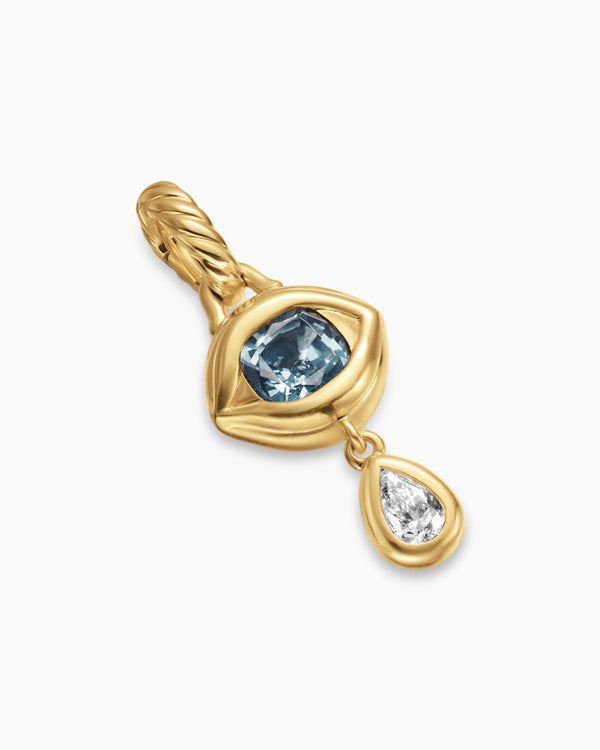 Crying Eye Amulet in 18K Yellow Gold with Blue Spinel and Diamond, 16.7mm