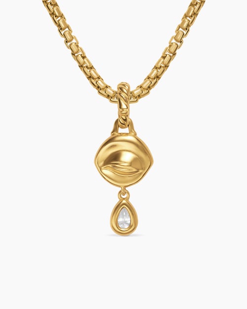 Womens Crying Eye Amulet in 18K Yellow Gold with Blue Spinel and Diamond, 16.7mm