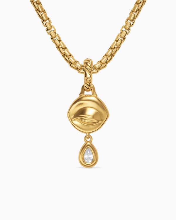 Crying Eye Amulet in 18K Yellow Gold with Blue Spinel and Diamond, 16.7mm