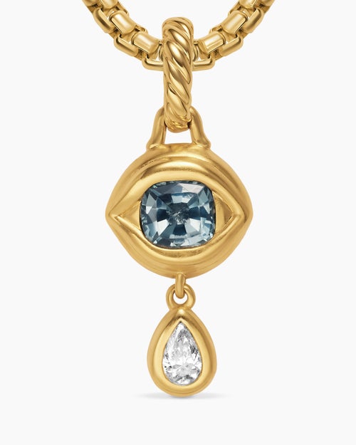 Womens Crying Eye Amulet in 18K Yellow Gold with Blue Spinel and Diamond, 16.7mm